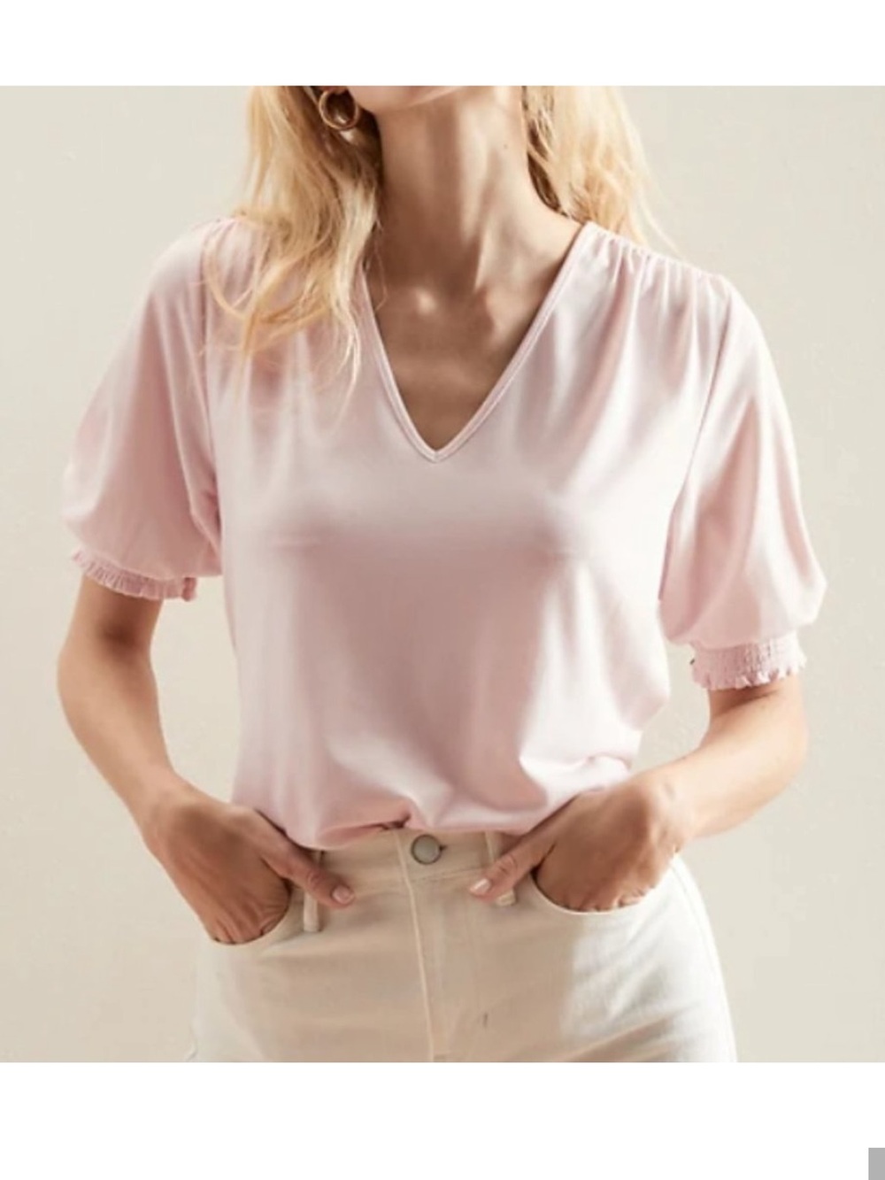 Banana Republic Smocked Blush Pink Crepe V Neck Blouse XL